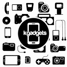 a set of black and white icons with the words kgadgets in the middle