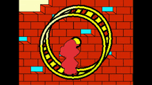 a pixel art drawing of a brick wall with a yellow ring in the middle