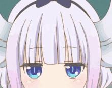 a close up of a cartoon girl with white hair and blue eyes