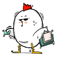 a cartoon chicken is holding a card and a shopping bag