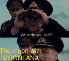 a man looking through binoculars with the words " what do you see " on the bottom