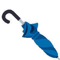 a blue striped umbrella with a black handle on a white background