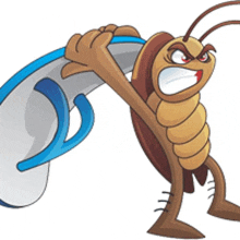 a cartoon cockroach is holding a blue object in its hands