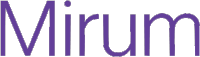 a purple and white logo that says mirum on a white background