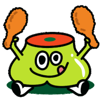 a cartoon illustration of a green monster holding fried chicken thighs