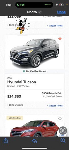 a screenshot of a hyundai tucson on a phone screen