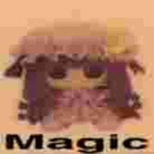 a pixelated image of a hamburger with the word magic written on it .