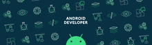 a blue background with icons and the words android developer on the top