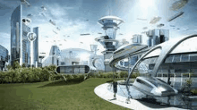 an artist 's impression of a futuristic city with a lot of buildings and flying objects .