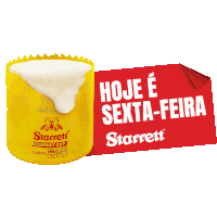 a yellow starrett fast cut hole saw bit next to a red sign that says hoje e sexta-feira starrett