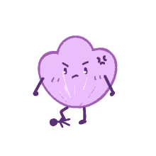 a cartoon drawing of a purple shell with arms and legs and an angry face