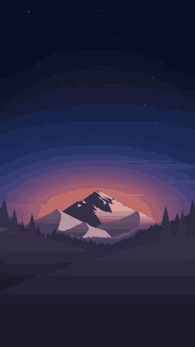 an illustration of a mountain at night with a starry sky