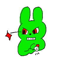 a green cartoon rabbit with red eyes is holding a card with the number 2 on it