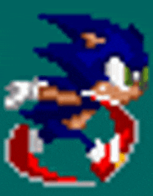 sonic the hedgehog is running in a pixel art style .