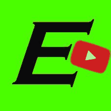 the letter e is on a green background with a youtube logo .