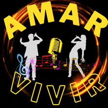 a logo for amar vivir with a man and woman singing