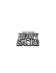 the logo for heavy smoke is black and white and says official shiest burz .