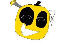 a drawing of a yellow face with black eyes