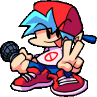 a cartoon character holding a microphone and giving a peace sign