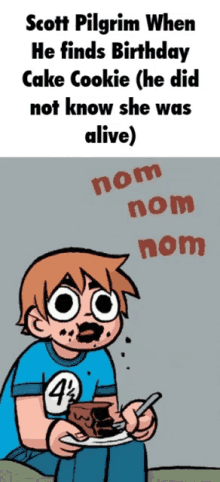 scott pilgrim when he finds birthday cake cookie he did not know she was alive