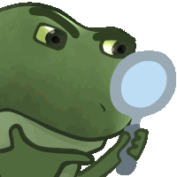 a frog looking through a magnifying glass with a serious look on his face