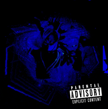 a parental advisory explicit content album cover with a blue background