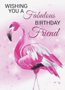 a pink flamingo is on a pink background with the words wishing you a fabulous birthday friend