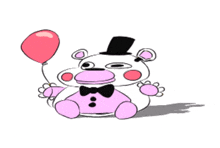 a cartoon of a teddy bear wearing a top hat and holding a red balloon