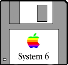 a floppy disk with an apple logo and the words system 6 on it