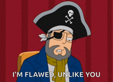 a cartoon of a man wearing a pirate hat with a skull and crossbones on it