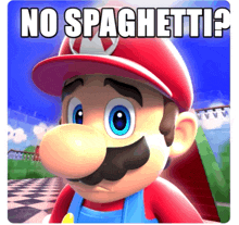 a picture of mario with the words no spaghetti on it