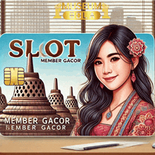 a woman with a flower in her hair is featured on a slot member gacor card