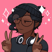 a drawing of a person wearing headphones and glasses