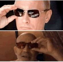 a man is wearing sunglasses and looking through them .