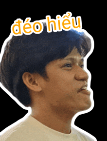 a sticker of a man with the word deo hieu written on it