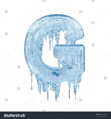 the letter g is made of ice and has icicles hanging off of it .