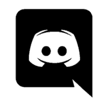 a black and white icon of a discord logo with a speech bubble .