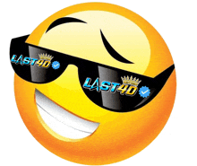 a smiley face with sunglasses that say last4d