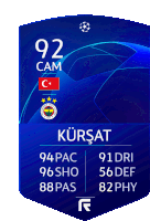 a blue card that says 92 cam kursat on it