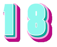 the number 18 is displayed in blue and pink letters