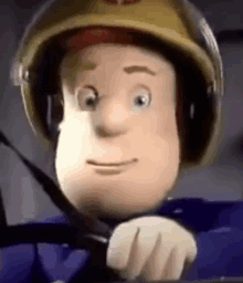 a cartoon character wearing a helmet and headphones is driving a car .