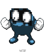 a pixel art drawing of a cartoon character with wtf written on the bottom