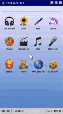 a screenshot of a treasure.exe program with icons on it