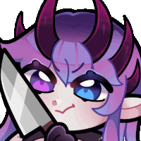 a cartoon drawing of a girl with horns holding a large knife