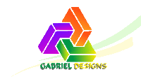 a logo for gabriel designs has a rainbow colored triangle