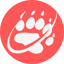 a red circle with a white paw print in the middle