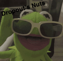 a kermit the frog wearing sunglasses with the words dropout 's nuts below him