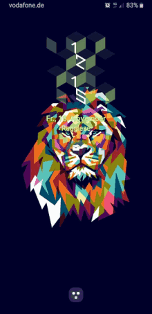 a phone screen with a colorful lion and the words vodafone.de on the bottom