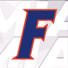 a blue and orange letter f is against a white background