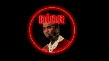 a man in a red circle with the word dior behind him